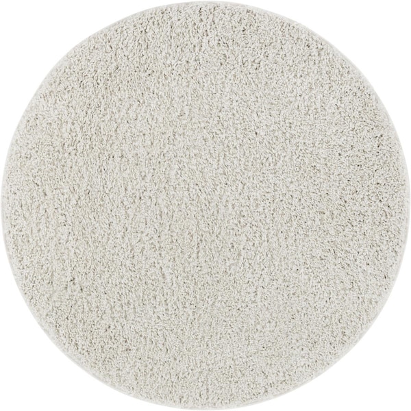 Well Woven Madison Shag Piper Ivory Modern Solid Round Rug 3 ft. 11 in